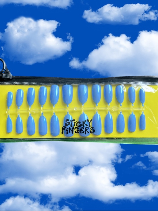 Other - Sticky Fingers Iridescent Blue Press-On Nail Set in Clear Zip Pouch Hand Painted